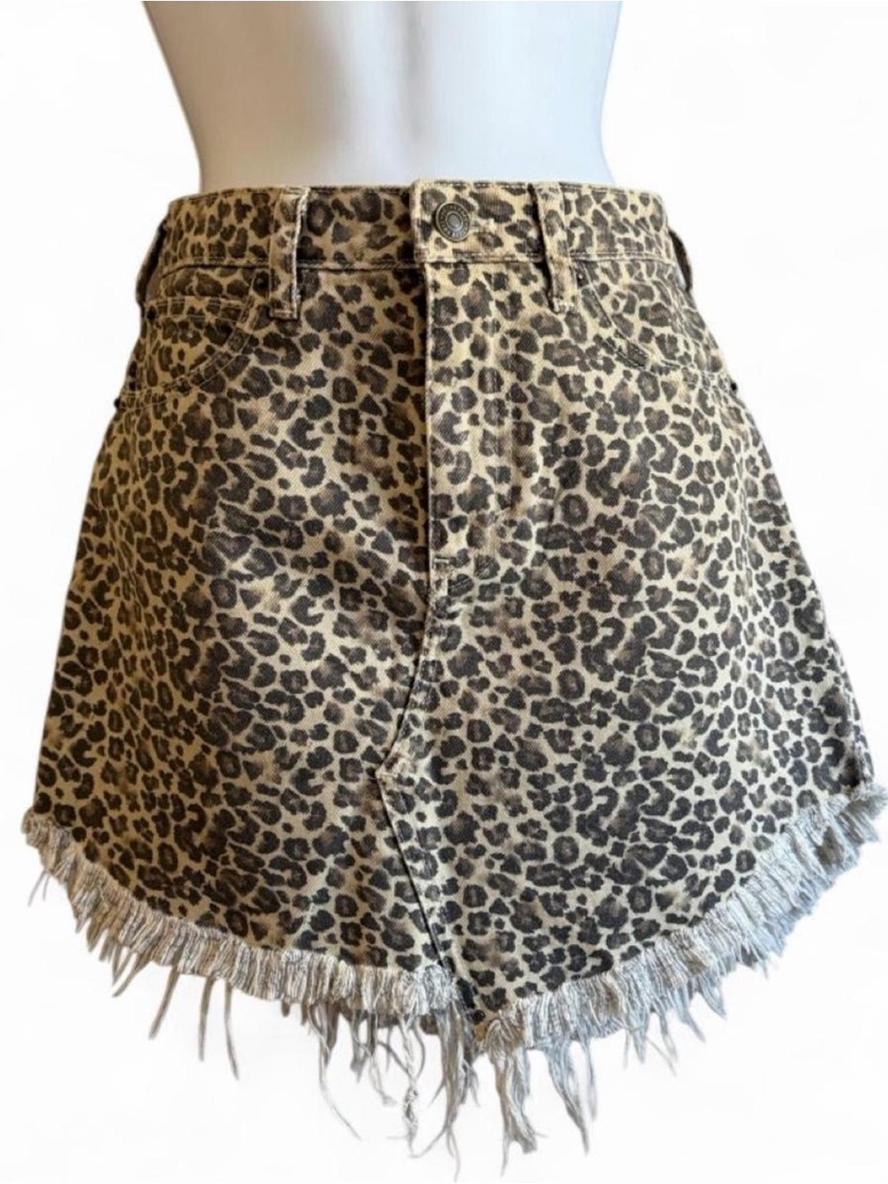 We The Free Leopard Print Frayed Hem Jean Skirt - Brown & Black